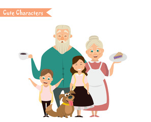 Grandfather and granddaughter, grandmother and grandson.