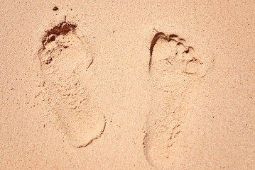 Leg traces on sand footprint  the yellow small beach paradise rest