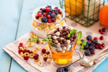 Citrus jelly with cereal. Selective focus. Copy space