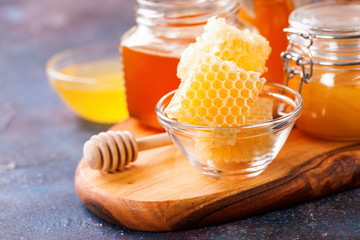 Honey on a board. Selective focus.