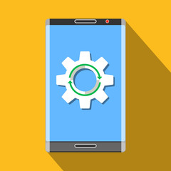 Mobile phone with gear symbol flat icon