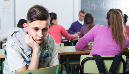 ﻿lonely school pupil sitting