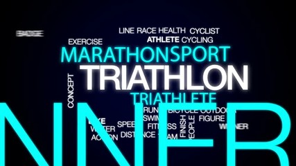 Triathlon animated word cloud, text design animation.