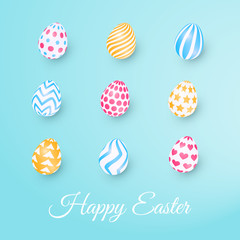 A set of bright and colored eggs for Easter. Collection to design greeting cards