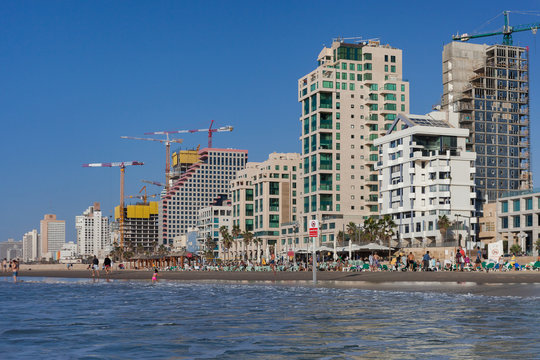  View to the Tel-Aviv from coastline.