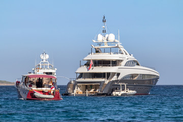 Luxury yachts at Porto Cervo bay at Sardinia Island, Italy