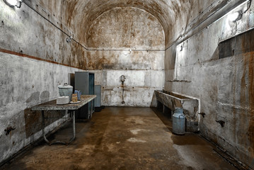 old kitchen in an abandoned military bunker