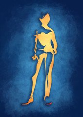 Sexy woman silhouette in sport wear. Short hair style. Front view. Sketch style illustration. Grunge brush stroke.