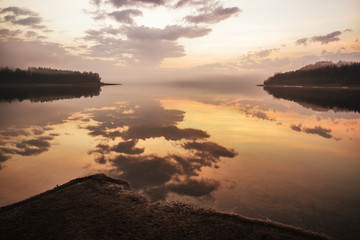 Sunrise on lake Liptovska Mara, Slovakia