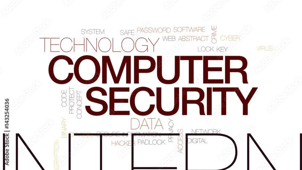 Poster computer security animated word cloud, text design animation. kinetic typography.