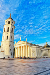 Cathedral Square and Belfry of Old town in Vilnius