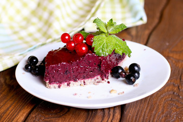 Dessert with currant and mint. Delicious and healthy dish.