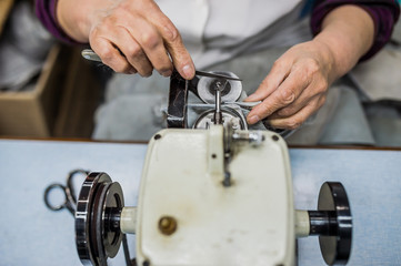 Sewing machine in production