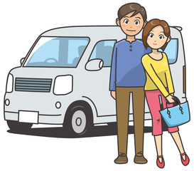 カップルと軽自動車のイメージイラスト