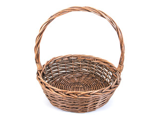 Fototapeta na wymiar Wicker rattan basket isolated on white background.Old rattan basket