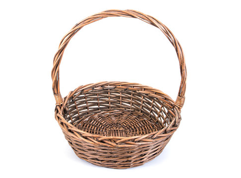 Wicker rattan basket isolated on white background.Old rattan basket