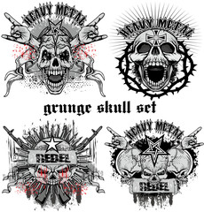  grunge skull coat of arms,skull set
