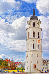 Fototapeta na wymiar Bell tower at Cathedral Square in Old town in Vilnius