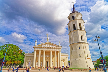 Cathedral Square and Belfry in Old town of Vilnius