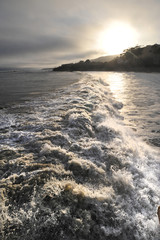 Wave crest at sunset