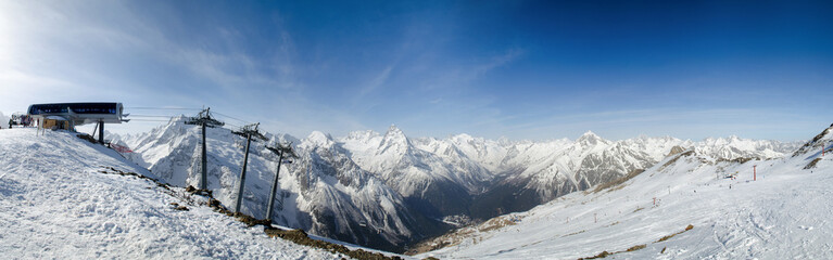 Fototapeta na wymiar Ski mountain resort in the Caucasus mountains, Dombai, Russia