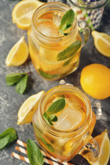 Cold tea with lemon and mint