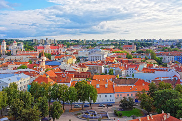 Fototapeta na wymiar Old town in Vilnius with churches spires and Town Hall