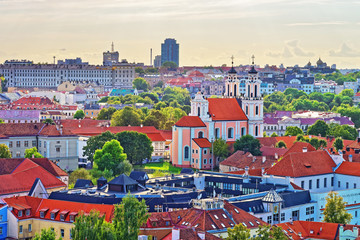 Old town roofs and Church of All Saints in Vilnius