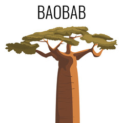 African baobab tree icon emblem with text isolated on white - obrazy, fototapety, plakaty