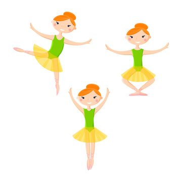 Little smiling ballerinas in dance pattern art cartoon style