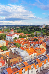 Fototapeta na wymiar Rooftops on Cathedral of Theotokos in Vilnius