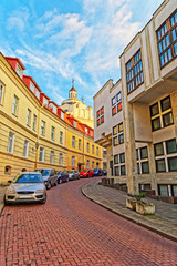 Obraz premium Street and Holy Spirit Church at old town in Vilnius