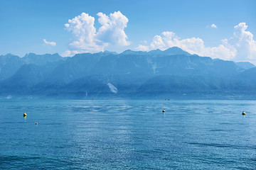 Lake Geneva and Alps mountains in Lausanne