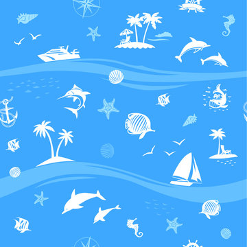 Yachts and beach seamless vector background