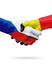 Flags Czech Republic, Belgium countries, partnership friendship handshake concept.