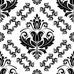 Fototapeta premium Damask vector classic black and white pattern. Seamless abstract background with repeating elements. Orient background