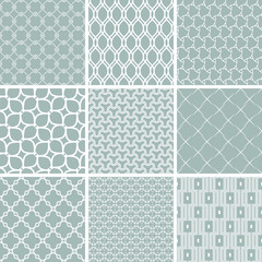 Set of vector seamless geometric patterns for your designs and backgrpounds. Geometric abstract blue and white ornament. Modern ornaments with repeating elements