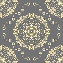 Floral vector round golden ornament. Seamless abstract classic background with flowers. Pattern with repeating elements