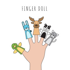 Figures of animals, heroes of the puppet theatre which put in the fingers of the hand. Vector illustration of characters to play with the children in role-playing games.