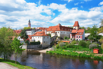 Fototapeta na wymiar Castle and bend of Vltava River of Cesky Krumlov