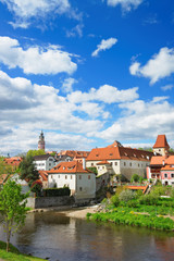 Fototapeta na wymiar Cesky Krumlov Castle and bend of Vltava River