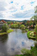 Fototapeta na wymiar Old town and Vltava River in Cesky Krumlov