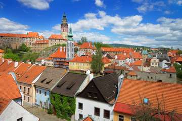 Fototapeta na wymiar Roof tile view on State Castle in Cesky Krumlov