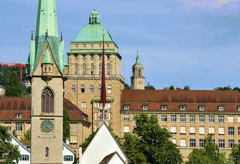 Predigerkirche and Main building of University of Zurich