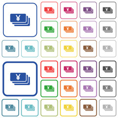 Yen banknotes outlined flat color icons