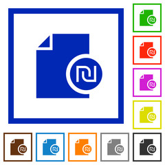 Israeli new Shekel financial report flat framed icons