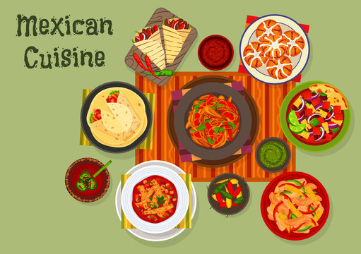 Mexican cuisine traditional lunch dishes icon