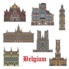 Belgian travel landmarks icon for tourism design