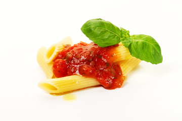 Tasty colorful appetizing cooked spaghetti italian pasta with tomato sauce bolognese and fresh...