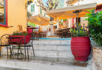 small street of Placa district in Athens, Greece